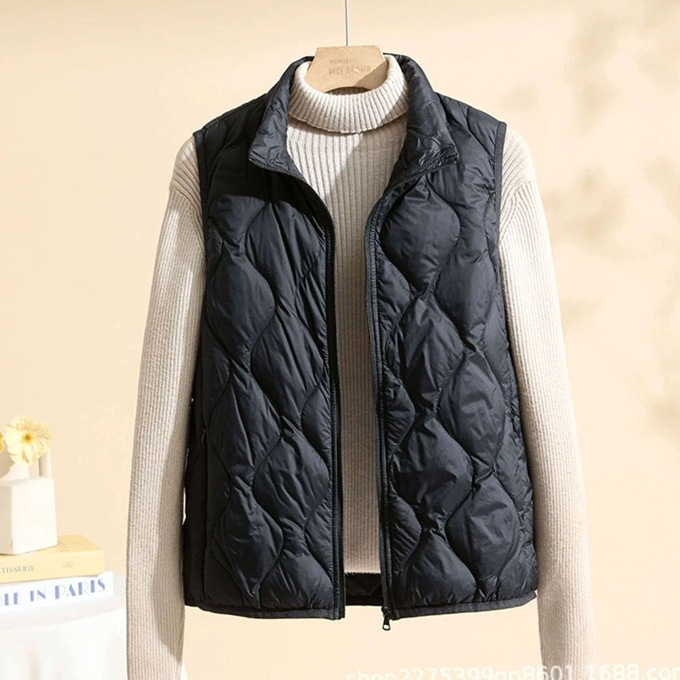 Women's Quilted Stand-Collar Vest | Annika in Cream - Juana Fashion