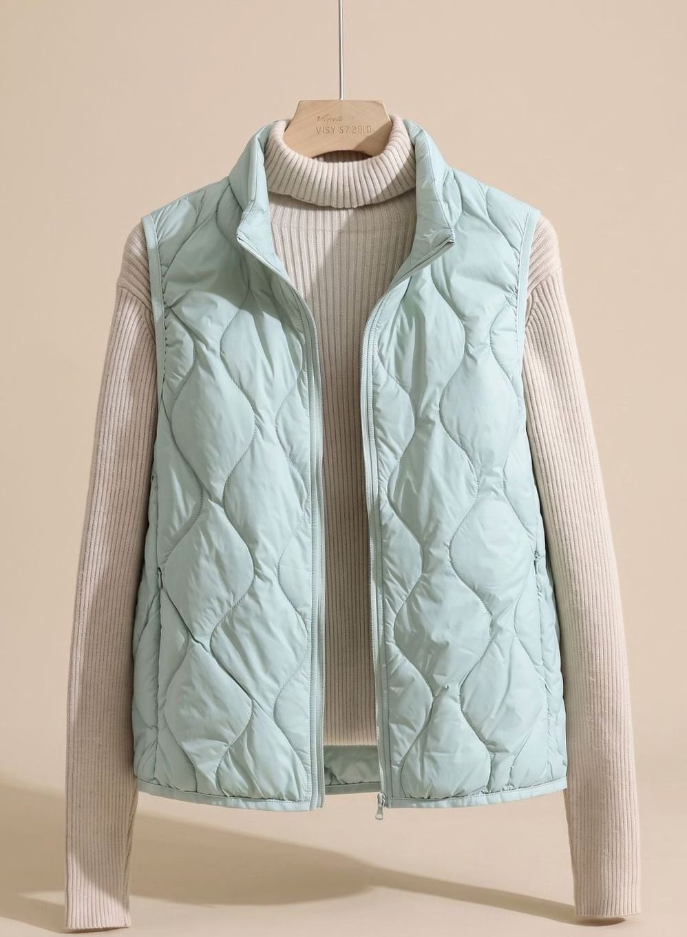Women's Quilted Stand-Collar Vest | Annika in Cream - Juana Fashion