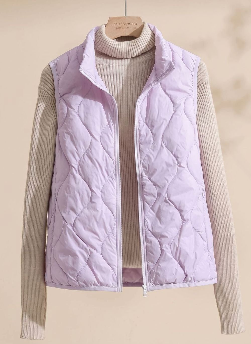 Women's Quilted Stand-Collar Vest | Annika in Cream - Juana Fashion