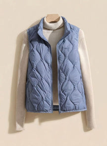 Women's Quilted Stand-Collar Vest | Annika in Cream - Juana Fashion