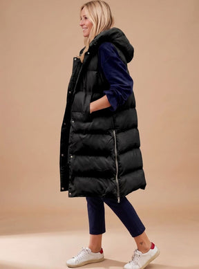 Women's Long Hooded Quilted Vest | Elfriede in Army Green - Juana Fashion