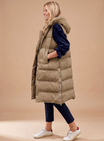 Women's Long Hooded Quilted Vest | Elfriede in Army Green - Juana Fashion