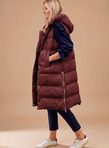 Women's Long Hooded Quilted Vest | Elfriede in Army Green - Juana Fashion