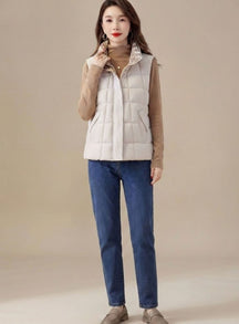 Women's High-Collar Quilted Vest | Marlene in Cream White - Juana Fashion