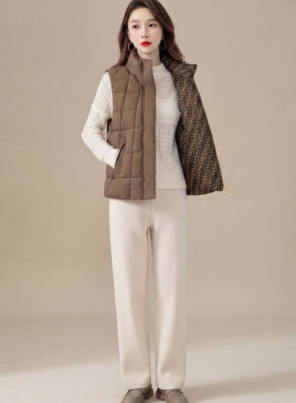 Women's High-Collar Quilted Vest | Marlene in Cream White - Juana Fashion
