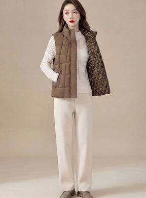 Women's High-Collar Quilted Vest | Marlene in Cream White - Juana Fashion
