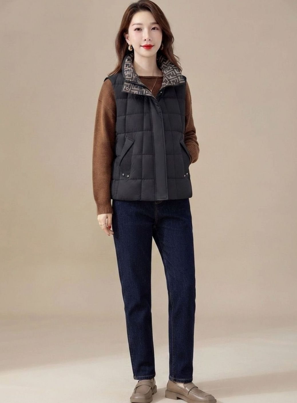 Women's High-Collar Quilted Vest | Marlene in Cream White - Juana Fashion