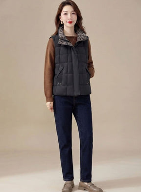 Women's High-Collar Quilted Vest | Marlene in Cream White - Juana Fashion