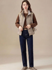 Women's High-Collar Quilted Vest | Marlene in Cream White - Juana Fashion