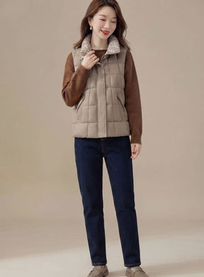 Women's High-Collar Quilted Vest | Marlene in Black - Juana Fashion