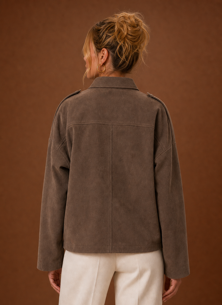Women's Oversized Suede-Look Jacket | Flora in Brown - Juana Fashion