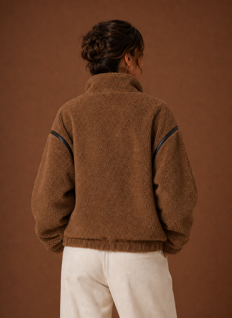 Women's Sherpa Fleece Zip-Up Jacket | Isabella in Brown - Juana Fashion