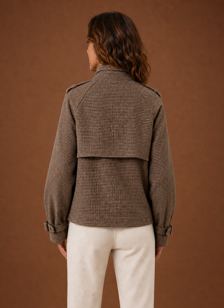 Women's Cropped High-Collar Jacket | Chiara in Brown - Juana Fashion