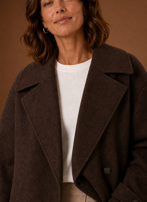 Women's Long Relaxed Button-Front Coat | Cecilia in Brown - Juana Fashion