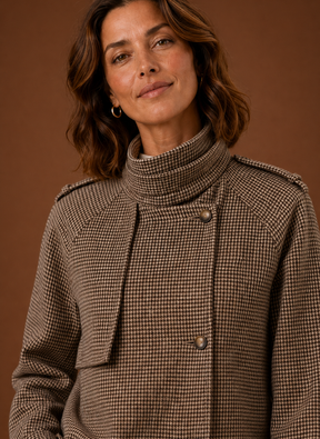Women's Cropped High-Collar Jacket | Chiara in Brown - Juana Fashion