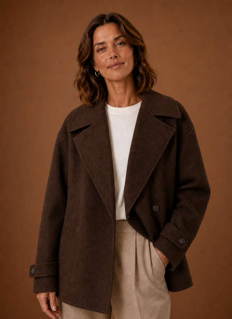 Women's Long Relaxed Button-Front Coat | Cecilia in Brown - Juana Fashion