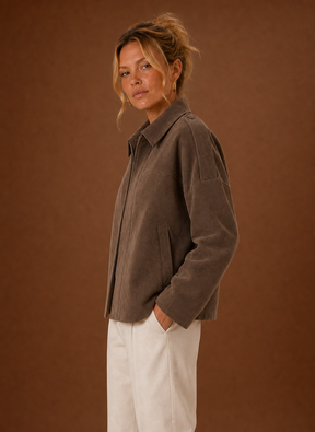 Women's Oversized Suede-Look Jacket | Flora in Brown - Juana Fashion