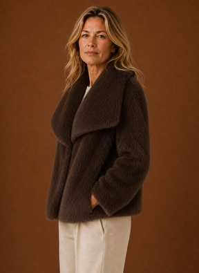 Women's Faux Fur Winter Coat | Mirella in Black - Juana Fashion