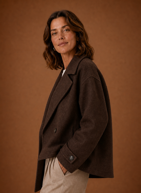 Women's Long Relaxed Button-Front Coat | Cecilia in Brown - Juana Fashion