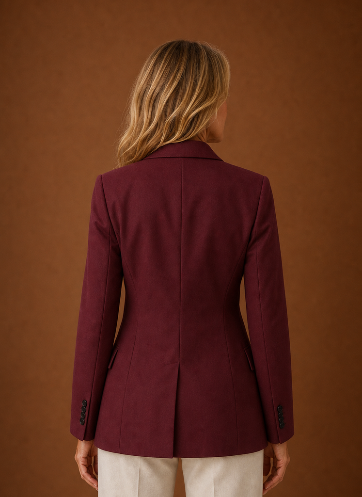 Women's Long Tailored Office Blazer | Daniela in Burgundy - Juana Fashion