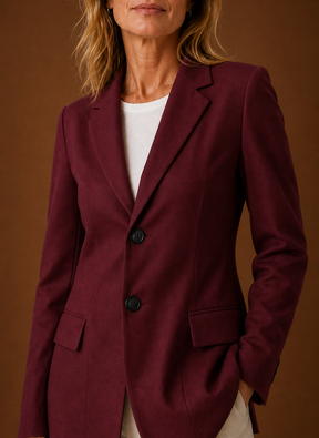 Women's Long Tailored Office Blazer | Daniela in Burgundy - Juana Fashion