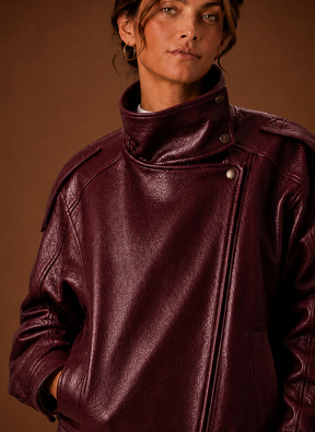 Women's Relaxed High-Collar Jacket | Adela in Chocolate Brown - Juana Fashion