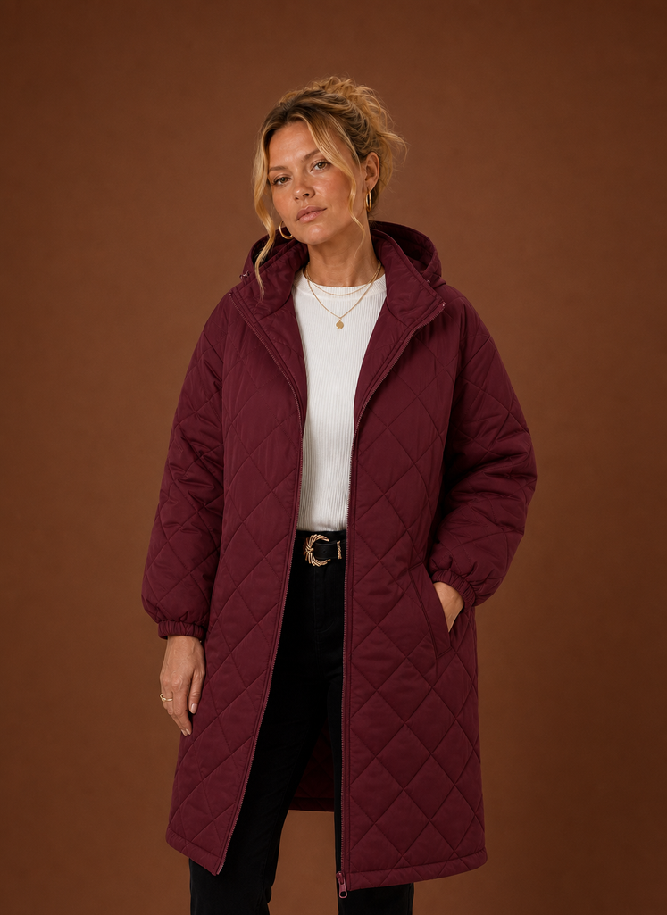 Women's Long Hooded Quilted Winter Coat | Lucia in White - Juana Fashion