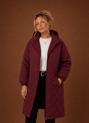 Women's Long Hooded Quilted Winter Coat | Lucia in White - Juana Fashion