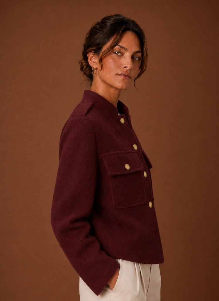 Women's Cropped Button-Front Jacket | Matilde in Burgundy - Juana Fashion