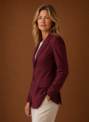 Women's Long Tailored Office Blazer | Daniela in Burgundy - Juana Fashion