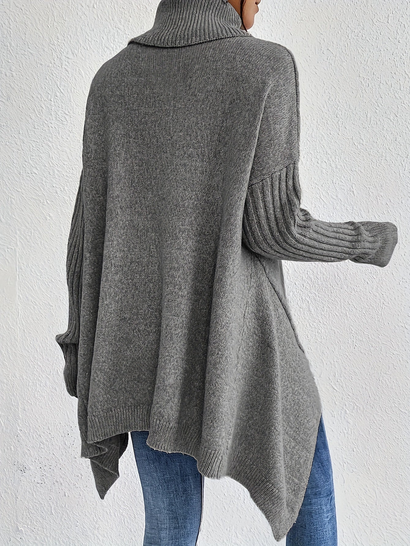 Women's Wool Asymmetric Long Sleeve Turtleneck Sweater — View 1