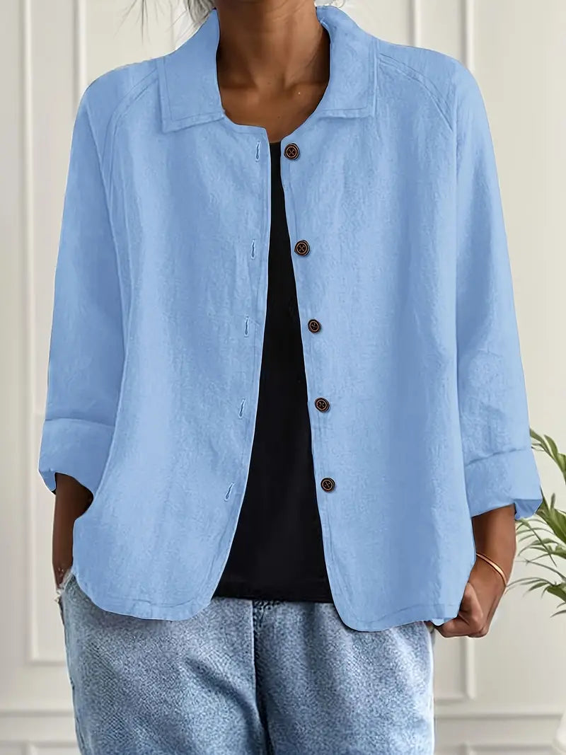 Women's Lightweight Button-Front Jacket | Hanna in Light Blue - Juana Fashion