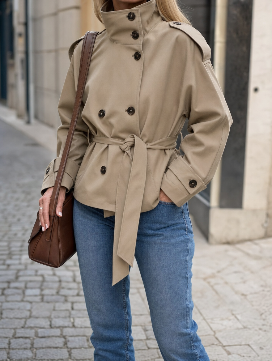 Women's Short Belted Trench Coat | Caldecott - Juana Fashion