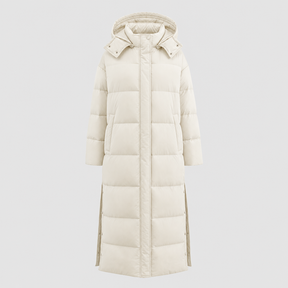 Women's Long Hooded Quilted Coat | Camberley in Beige - Juana Fashion