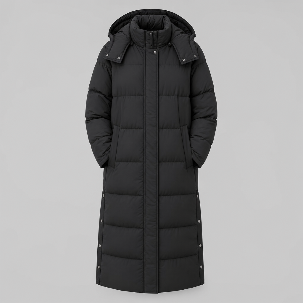 Women's Long Hooded Quilted Coat | Camberley in Beige - Juana Fashion