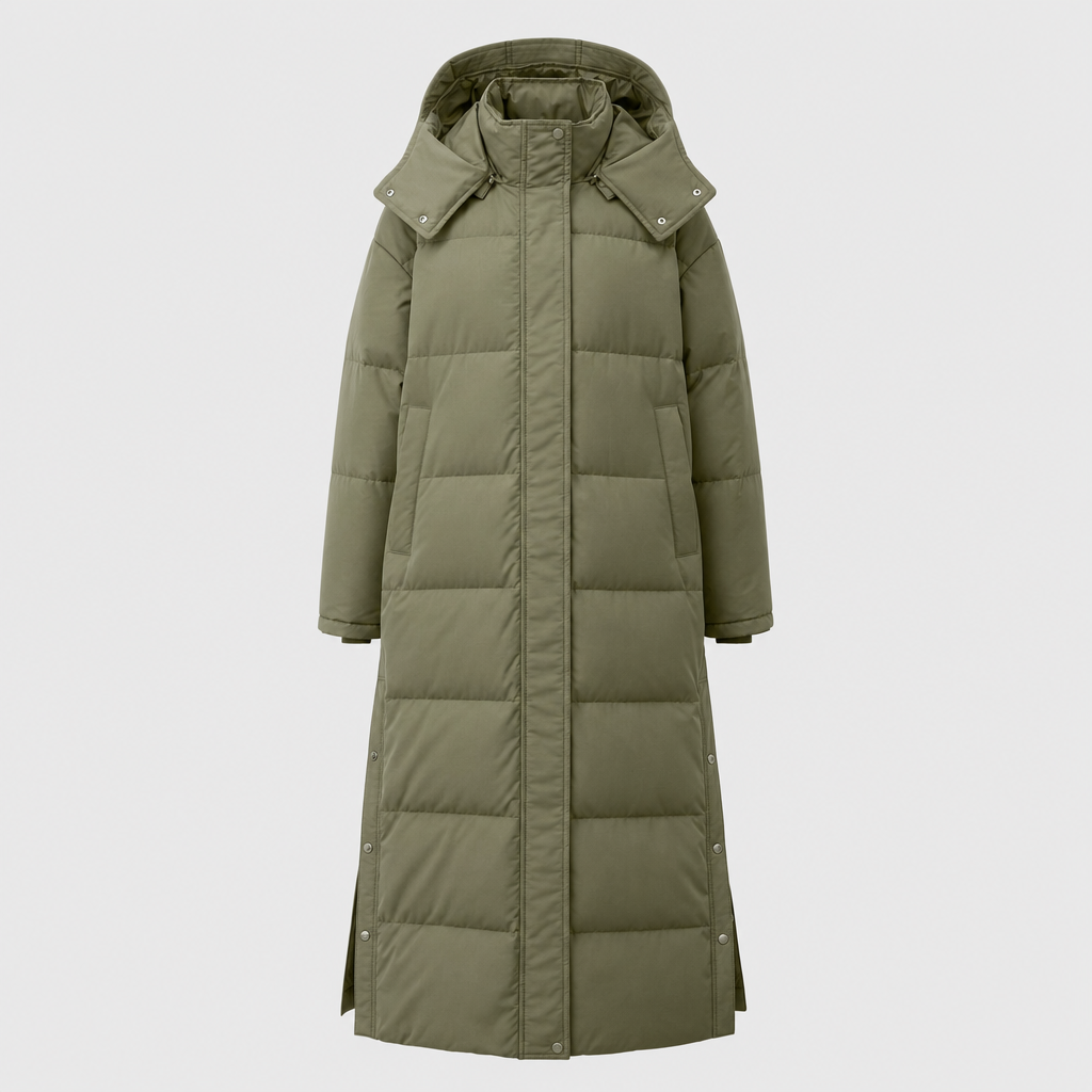 Women's Long Hooded Quilted Coat | Camberley in Beige - Juana Fashion