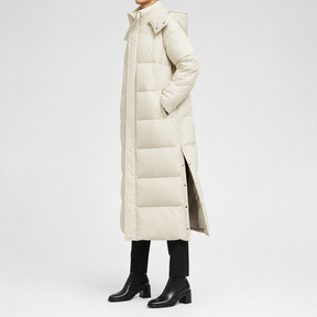 Women's Long Hooded Quilted Coat | Camberley in Beige - Juana Fashion