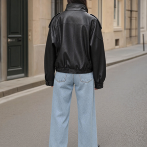 Women's Oversized Faux Leather Bomber Jacket | Camden - Juana Fashion