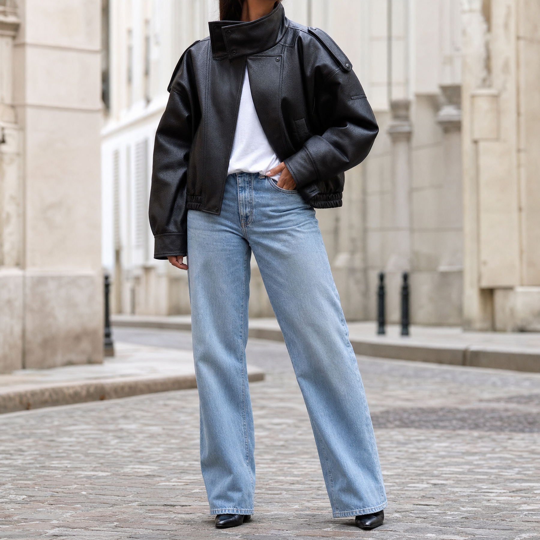 Women's Oversized Faux Leather Bomber Jacket | Camden - Juana Fashion