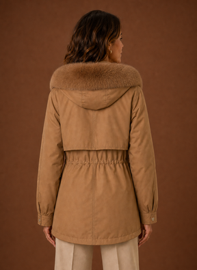 Women's Parka with Faux Fur-Trimmed Hood | Aurora in Brown - Juana Fashion