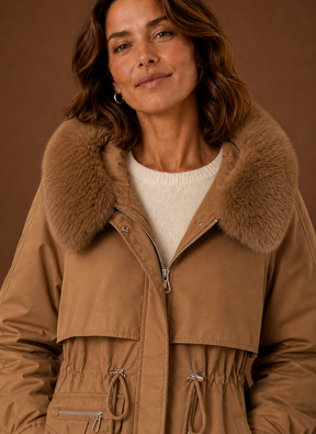 Women's Parka with Faux Fur-Trimmed Hood | Aurora in Beige - Juana Fashion