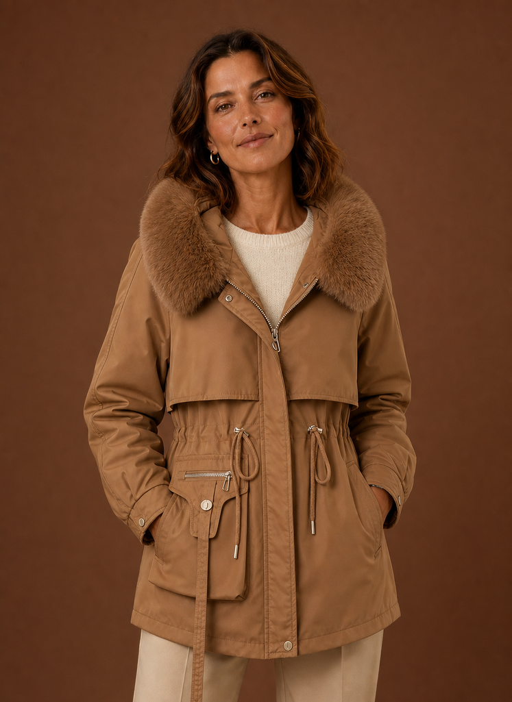 Women's Parka with Faux Fur-Trimmed Hood | Aurora in Brown - Juana Fashion