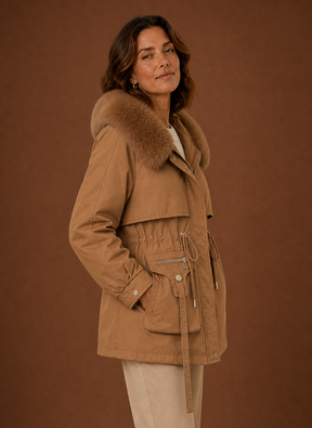 Women's Parka with Faux Fur-Trimmed Hood | Aurora in Brown - Juana Fashion