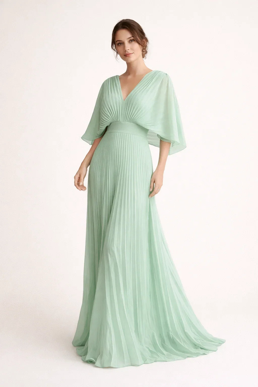 Women's V-Neck Pleated Maxi Wedding Guest Dress | Carol in Green