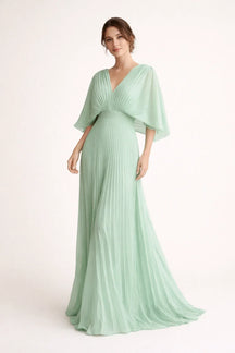 Women's V-Neck Pleated Maxi Wedding Guest Dress | Carol in Green