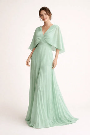 Women's V-Neck Pleated Maxi Wedding Guest Dress | Carol in Green