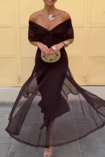 Women's Draped V-Neck Maxi Wedding Guest Dress | Charlotte in Brown