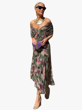 Women's Draped V-Neck Maxi Wedding Guest Dress | Charlotte