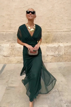 Women's Draped V-Neck Maxi Wedding Guest Dress | Charlotte