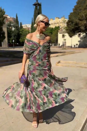 Women's Draped V-Neck Maxi Wedding Guest Dress | Charlotte